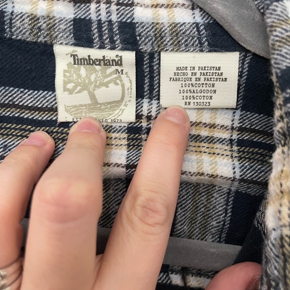 Timberland Blue Plaid Flannel Button Up Size Medium - Picture 5 of 8